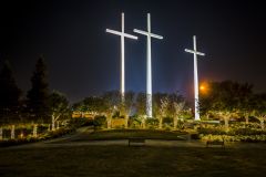 Three huge crosses - two 125 feet tall, with the middle cross towering to 150 feet - stand above a reflection pool just off Interstate 10 in Baton Rouge. The crosses are part of Bethany World Prayer Center's south campus.