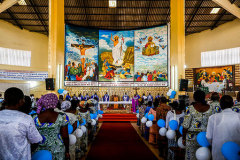 841-09229975
© robertharding / Masterfile
Model Release: No
Property Release: No
Celebration for the 20th anniversary of Radio Maria in Cristo Risorto de Hedzranawoe Catholic parish church, Lome, Togo, West Africa, Africa